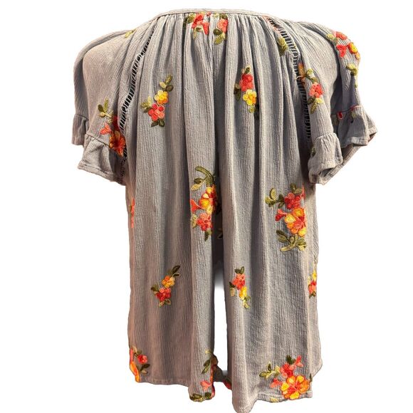 Liv Los Angeles Top L Womens Blue Embroidered Blouse Cottagecore Prairie Beach - Picture 3 of 6